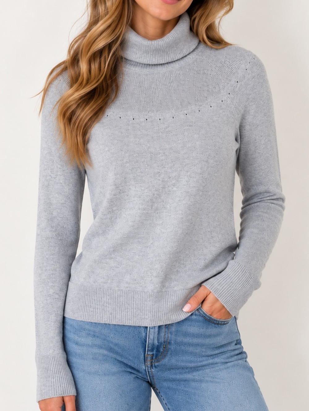 Banana Republic Gray Turtleneck Sweater Ribbed Yoke Long Sleeve Pullover. XSP